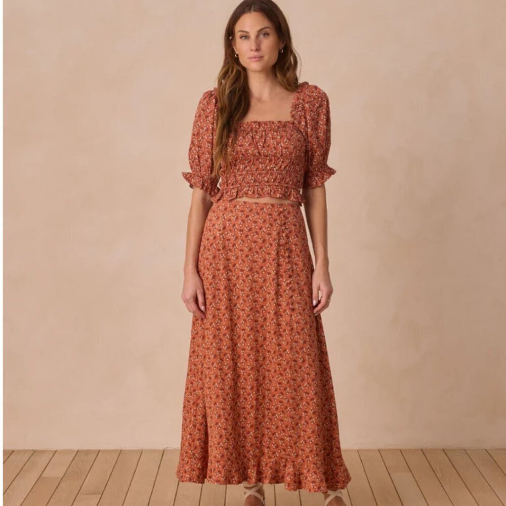 NWT - Rylee + Cru Red Floral Skirt + Shirt set​​​